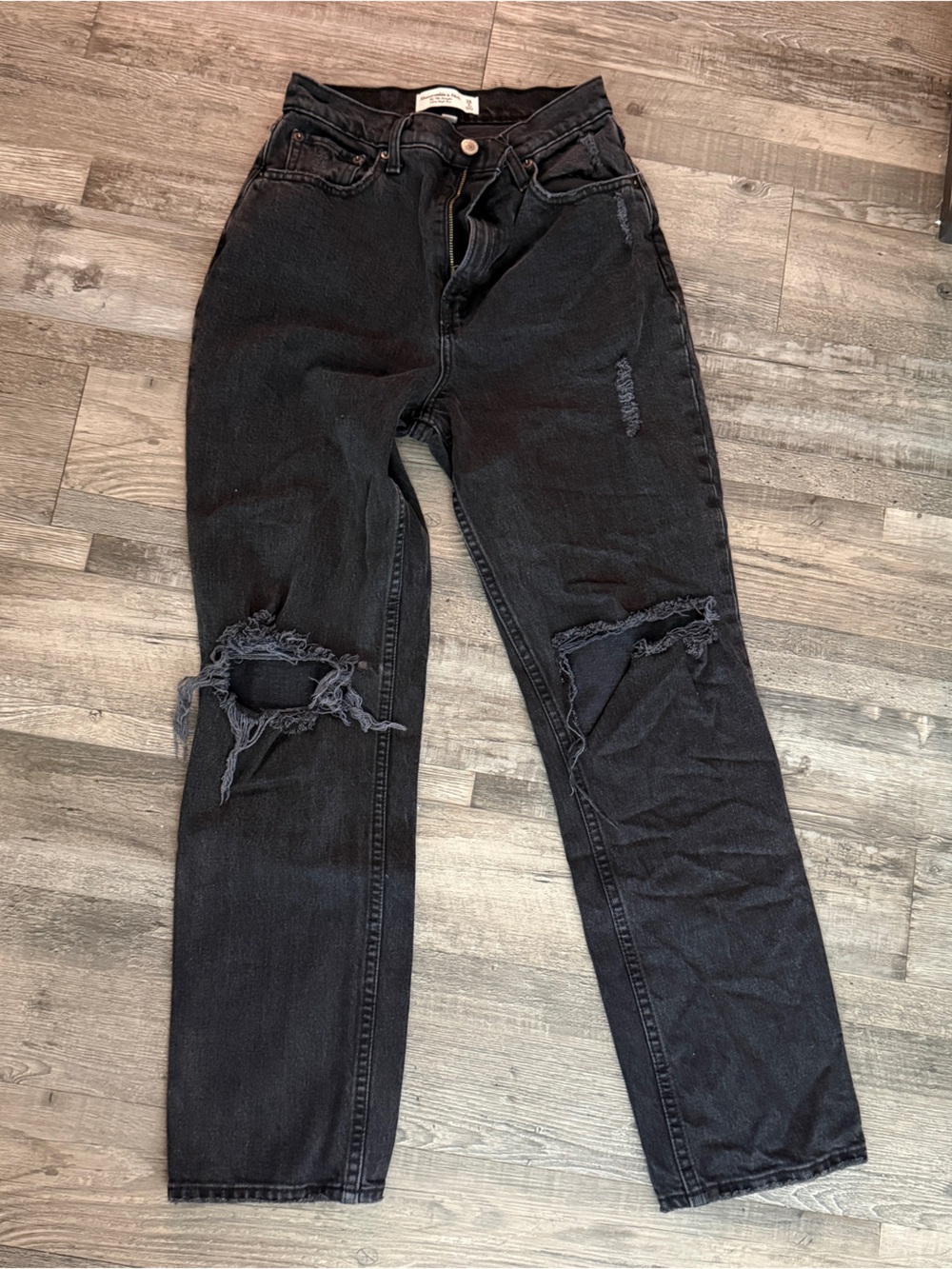 Abercrombie & Fitch Black Distressed Straight Jeans